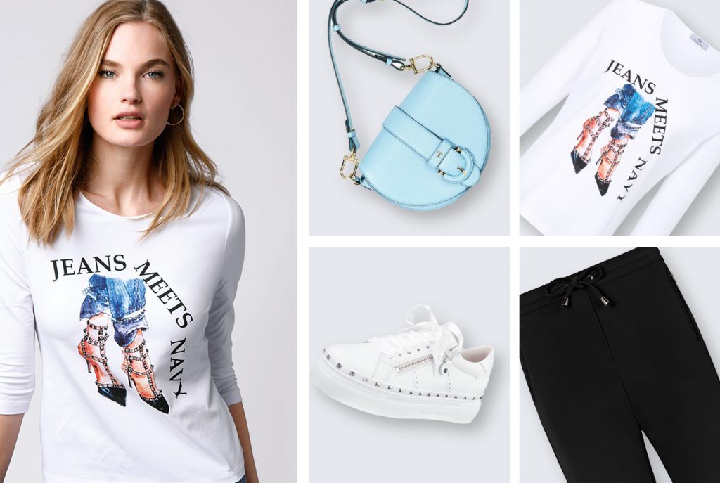 Stijl 3: wit T-shirt met een broek in jogg-pant-stijl